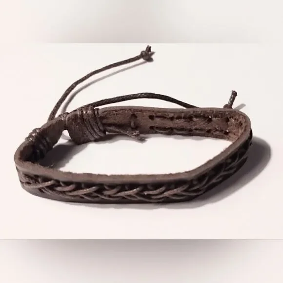 Men's bracelet leather braided brown new d49 - Picture 1 of 1